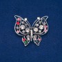 Sale! Butterfly Brooch Silver-Tone Metal, Pink, Gray, and Petrol Rhinestones 46x52mm +