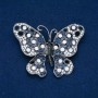 Sale! Butterfly Brooch Dark Silver-Tone Metal, Black, Blue and White Rhinestones 50x66mm +