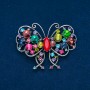 Sale! Butterfly Brooch Silver-Tone Metal, Multicolor Rhinestones 48x60mm +