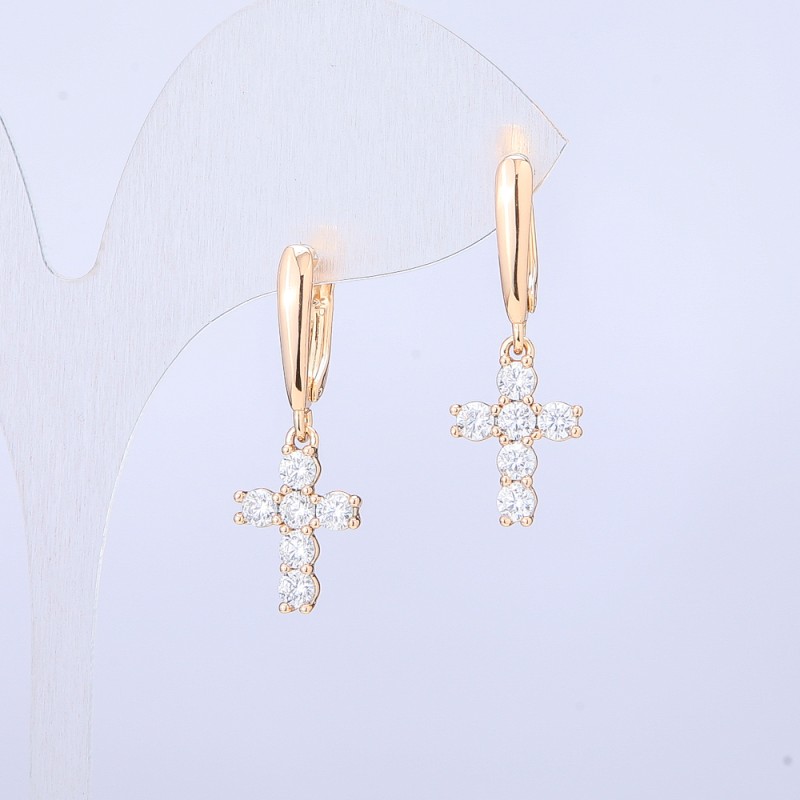 Xuping Earrings 18K Gold Plated Cross with White Rhinestones 28x10mm +