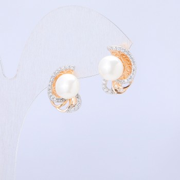 Xuping Earrings 18K Gold Plated with White Rhinestones and Majorica Pearl, diameter 15x11mm +