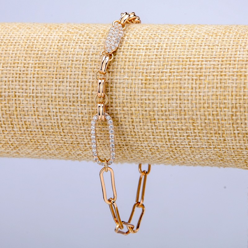 Xuping Bracelet, 18K Gold Plated with White Rhinestones, Thickness 5.5mm+/-, Length 18-20cm+