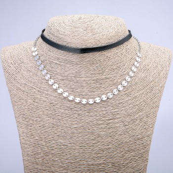 Xuping Choker, Rhodium and Cord, Thickness 5.5mm+/-, Length 31-39cm+