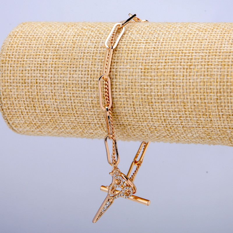 Xuping Bracelet 18K Gold Plated with White Rhinestones, thickness 5mm+/- and 1.8mm+/-, length 20cm+