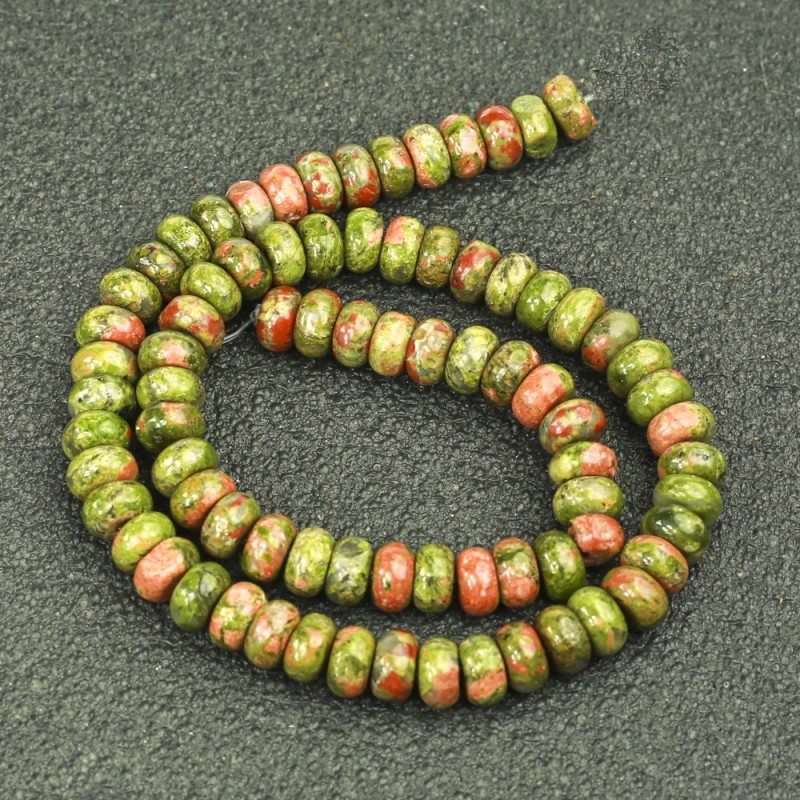 Natural Stone Jasper Heliotrope Unakite Beads on a Thread, Smooth Rondelle, Diameter 8x5mm +/-, Length 40cm +