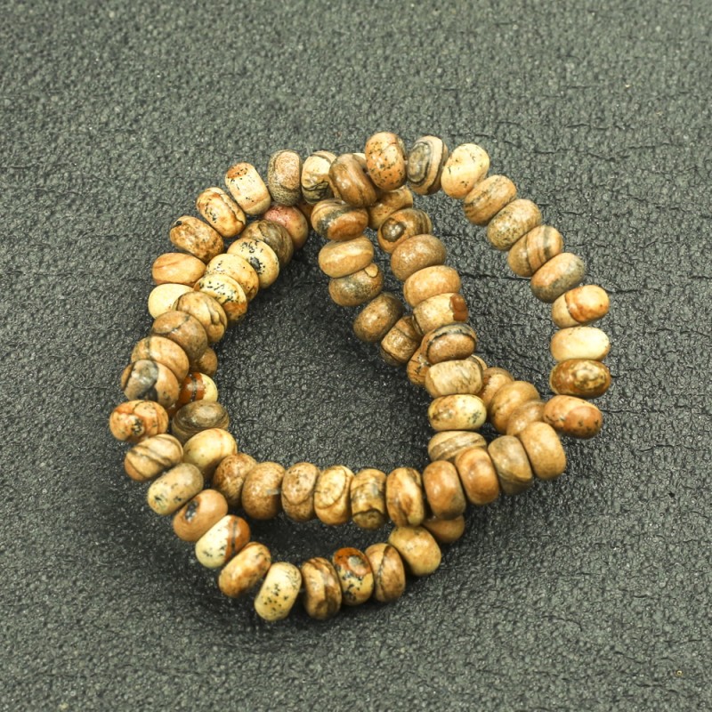Natural Stone Landscape Jasper Beads on a Thread, Smooth Rondelle, Diameter 8x5mm +/-, Length 40cm +