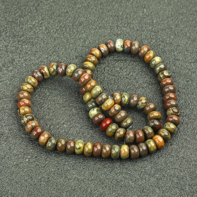 Natural Stone Picasso Jasper Beads on a Thread, Smooth Rondelle, Diameter 8x5mm +/-, Length 40cm +