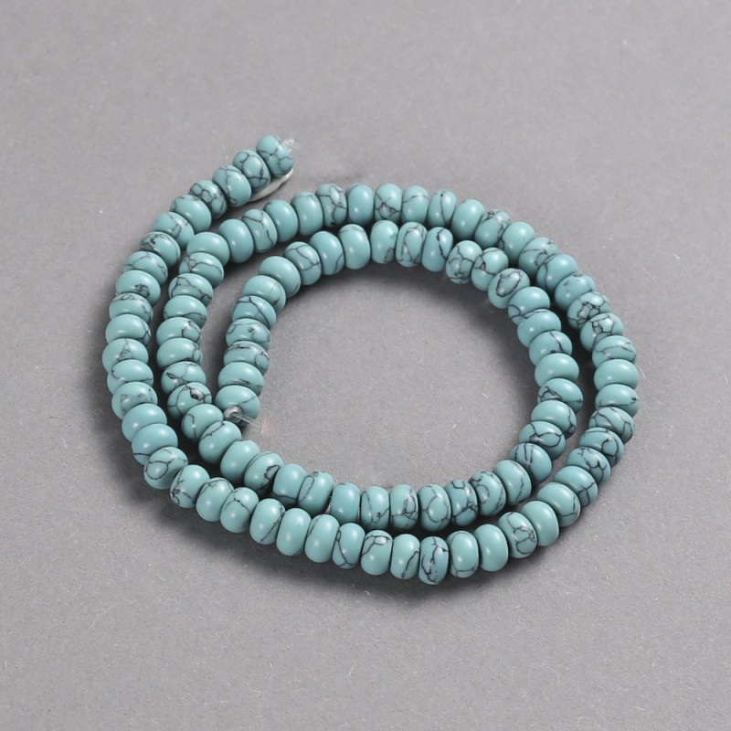 Turquoise (Imit.) Beads, Smooth Rondelle, Diameter 6x4mm +/-, Length 39cm +
