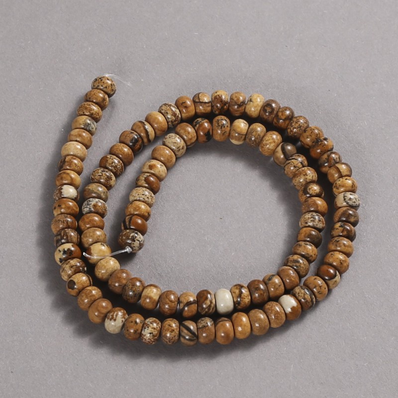 Natural Stone Beads on a Thread Picture Jasper Smooth Rondelle, diameter 6x4mm + -, length 39cm +