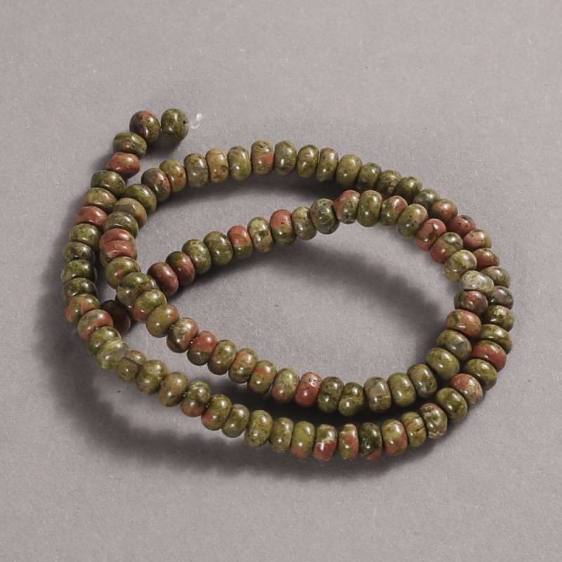 Natural Stone Beads on a Thread Jasper Heliotrope Unakite, diameter 6x4mm + -, length 39cm +