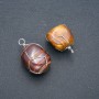 Pendant in Silver-Tone Wire Wrap, Natural Tiger's Eye Stone, diameter 35x20mm+