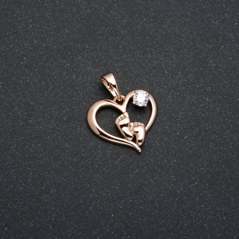 Xuping Pendant 18K Gold-Plated Heart with Little Feet and White Rhinestones, diameter 21x17mm +