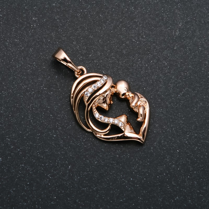 Xuping Pendant 18K Gold-Plated Heart Mother with Child and White Rhinestones, diameter 27x15mm +