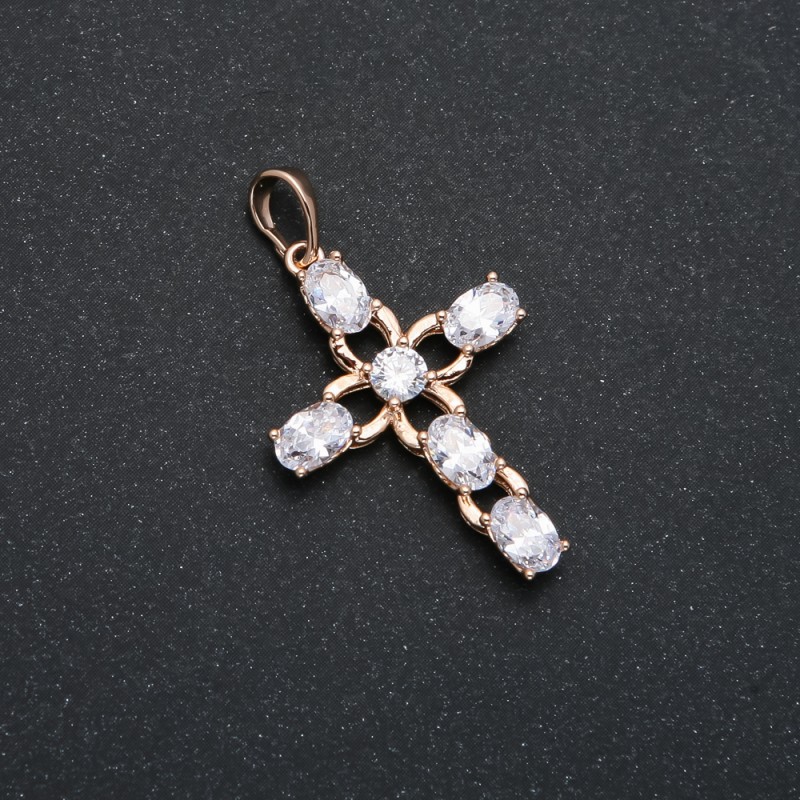 Xuping Pendant 18K Gold-Plated Cross with White Crystals, diameter 35x20mm +