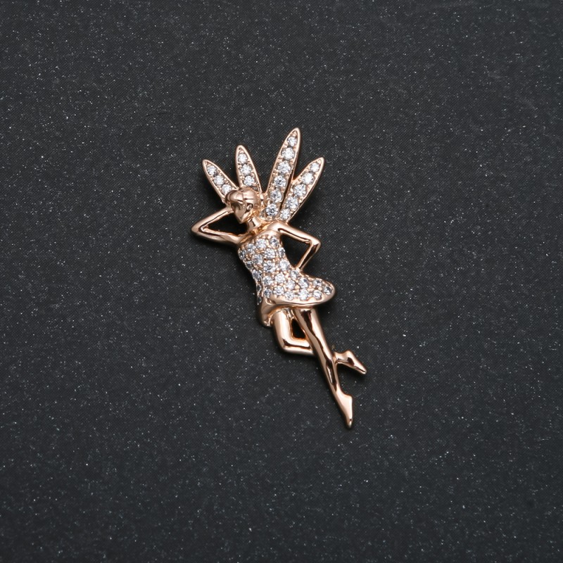Xuping 18K Gold-Plated Fairy Pendant with White Rhinestones, 30x14mm diameter +