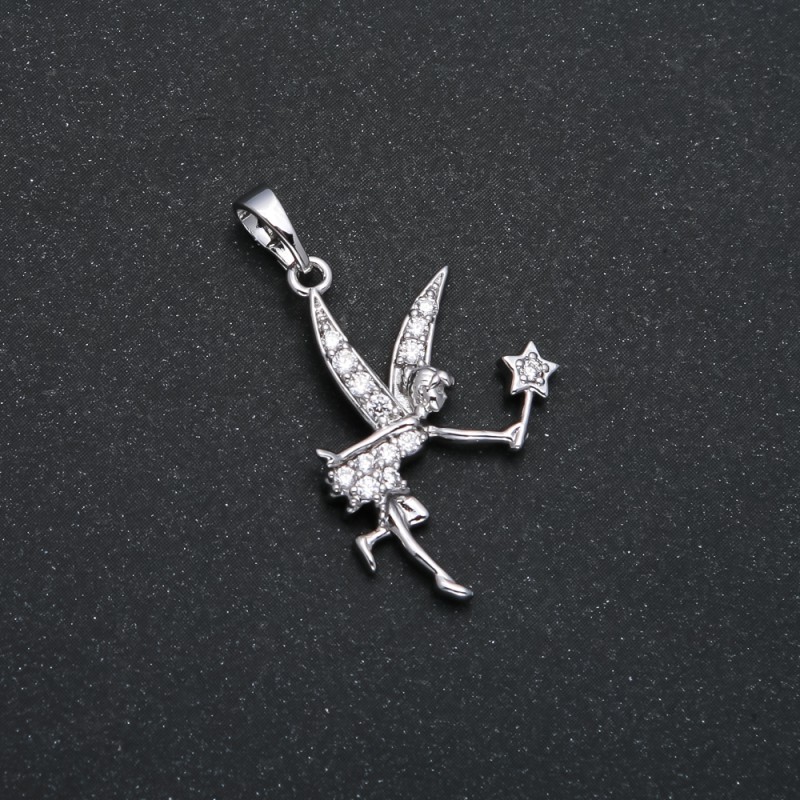 Xuping Rhodium Fairy Pendant with White Rhinestones, 32x18mm diameter +