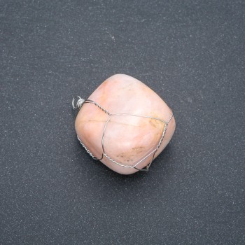 Pendant in Silver-Tone Wire Wrap with Natural Selenite, Diameter 40x28mm+/- Assorted Sizes