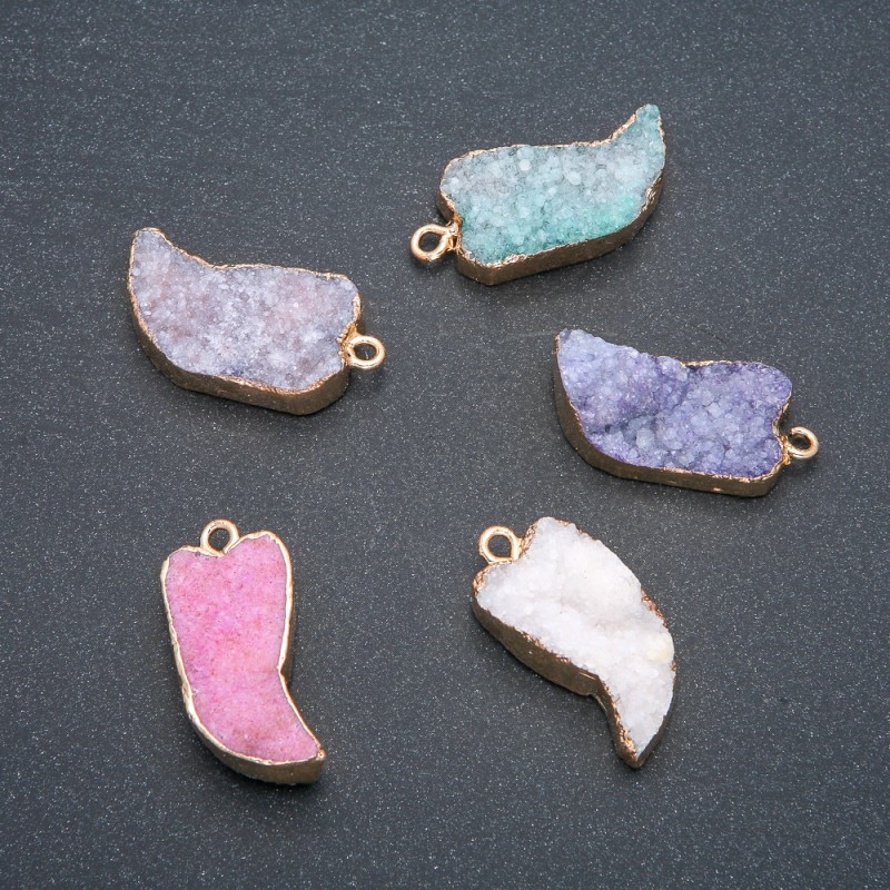 Pendant in Gold-Tone Setting, Druzy Geode, diameter 30x16mm+/- assorted colors