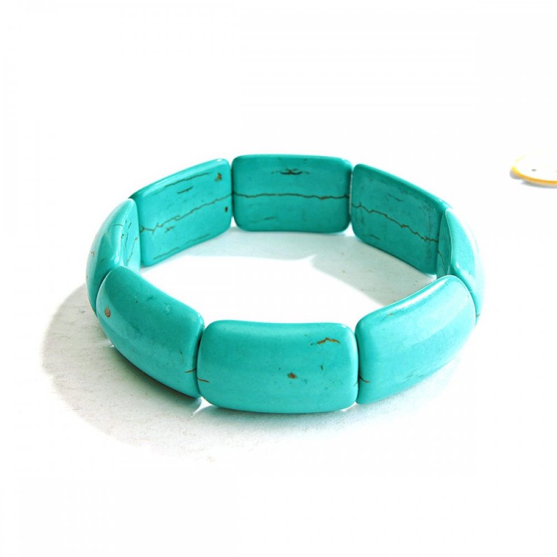 Green Turquoise Bracelet with Veining, Rectangular Stones 17x26(+/-)mm, on Elastic Band