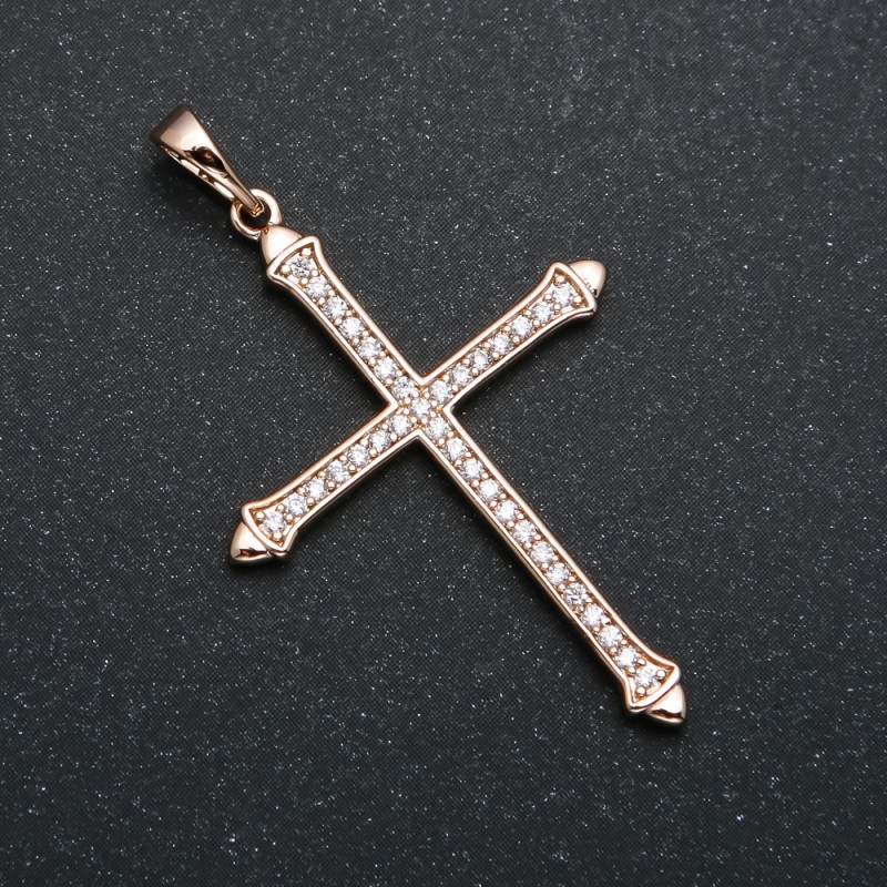 Xuping Pendant 18K Gold Plated Cross with White Rhinestones, diameter 40x25mm+