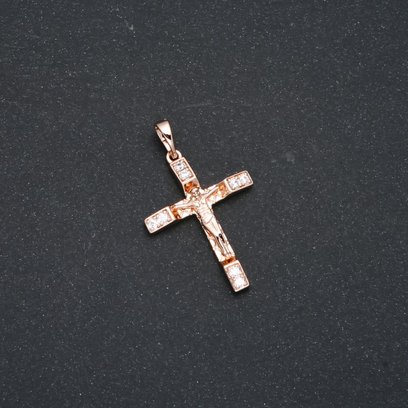 Xuping Pendant 18K Gold Plated Cross with White Rhinestones, 35x21mm +