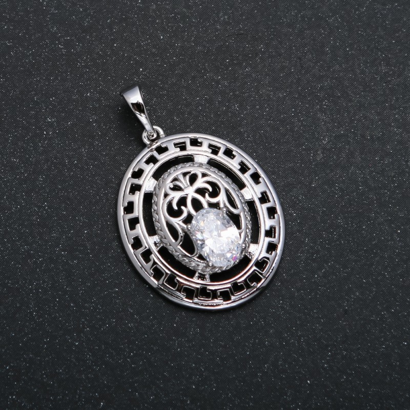Xuping Pendant Rhodium with White Crystal, diameter 29x19mm +