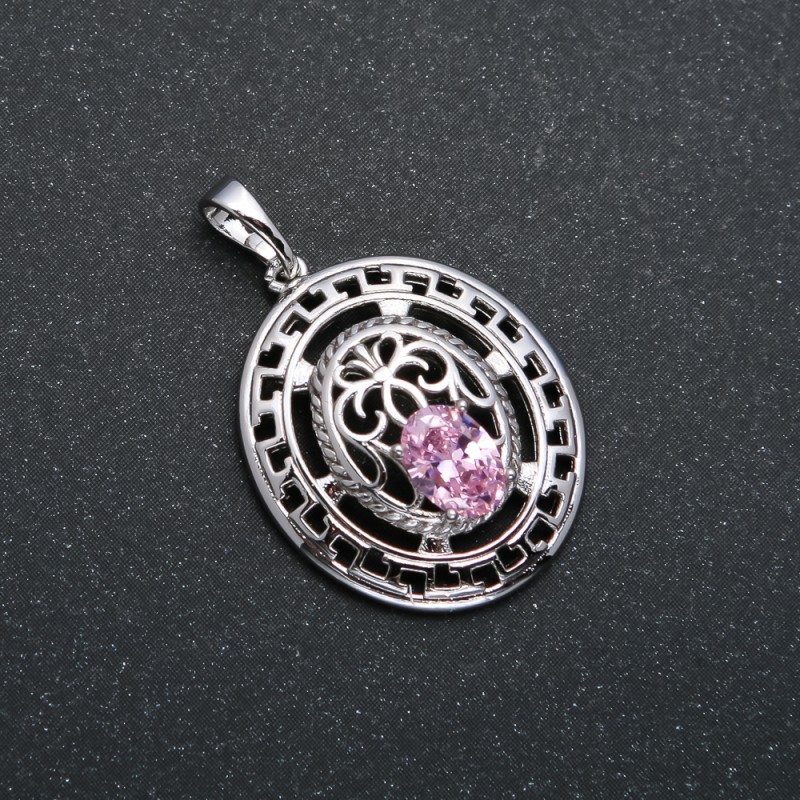 Xuping Pendant Rhodium with Pink Crystal, 29x19mm +