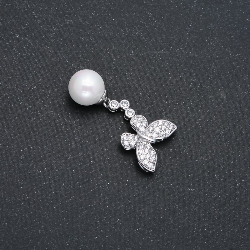 Xuping Pendant Rhodium with Pearl and White Rhinestones, diameter 32x14mm +
