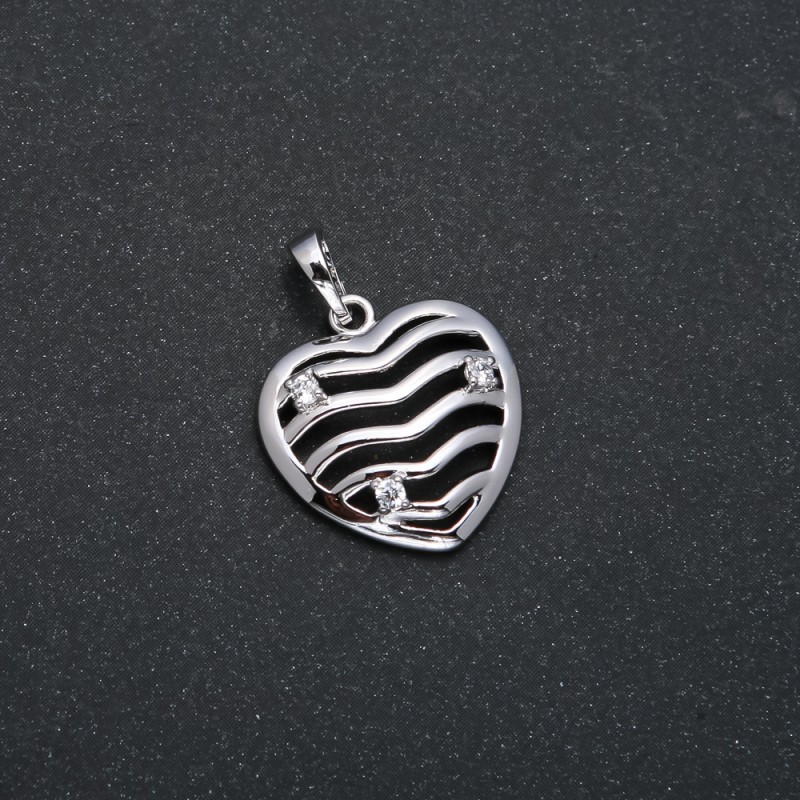 Xuping Rhodium Heart Pendant with White Rhinestones, 25x18mm +