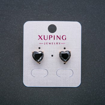 Xuping Heart Earrings, Stud Earrings, 18K Gold Plating with Black Crystal, Diameter 9mm +