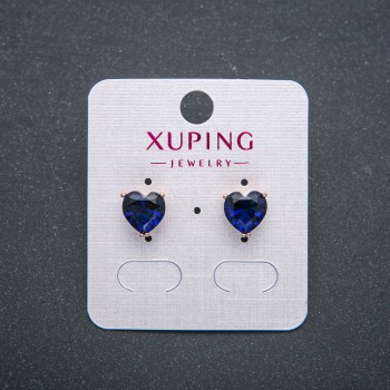 Xuping Heart Earrings, Stud Earrings, 18K Gold Plating with Dark Blue Crystal, Diameter 9mm +
