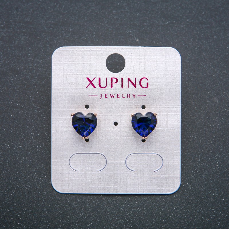 Xuping Heart Earrings, Stud Earrings, 18K Gold Plating with Dark Blue Crystal, Diameter 9mm +