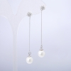Xuping Stud Earrings, Rhodium with White Bead and White Rhinestones, Diameter 8.8mm +/-, Length 60mm +