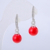Xuping Stud Earrings, Rhodium Plated with Red Bead and White Rhinestones, diameter 10mm +/-, length 31mm+