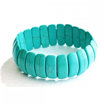 Elastic Bracelet Green Turquoise with Veining, Rectangular Stones 22x8mm +