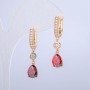 Xuping Earrings, 18K Gold Plated with White Rhinestones and Red Crystal, diameter 8.8mm +/-, length 28mm+