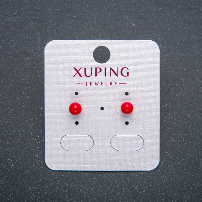 Xuping Stud Earrings, 18K Gold Plated, with Red Bead, diameter 5mm+