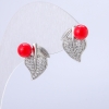 Xuping Rhodium Earrings with Red Bead and White Rhinestones, Diameter 17x12mm +