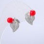 Xuping Rhodium Earrings with Red Bead and White Rhinestones, Diameter 17x12mm +