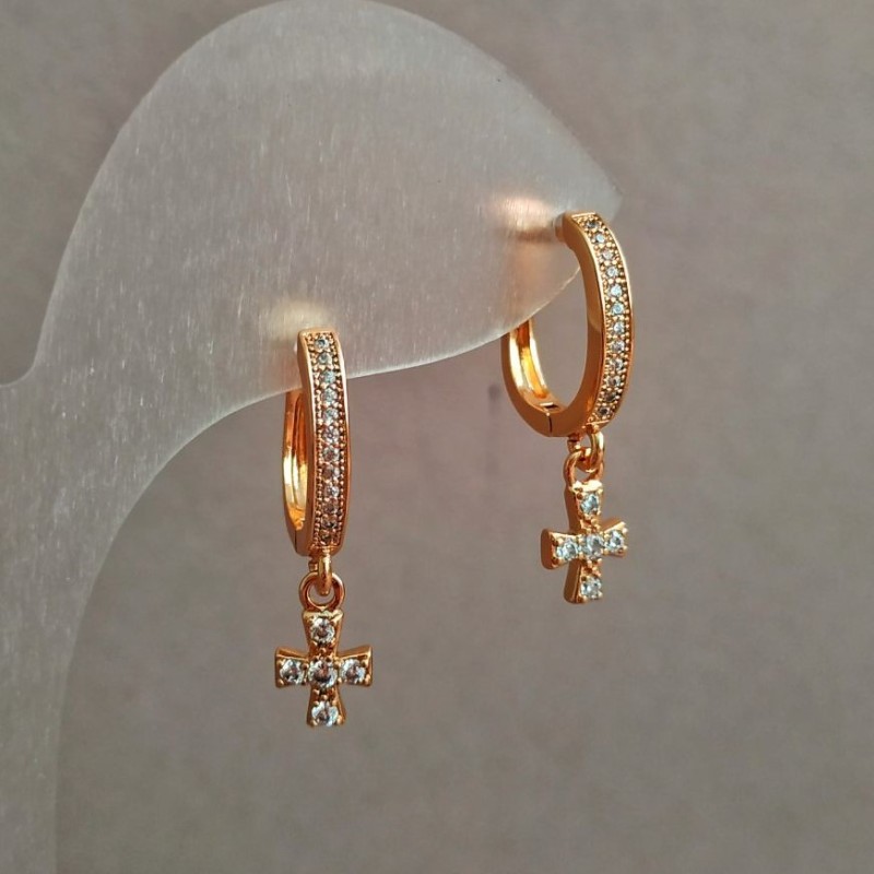 Xuping Earrings, 18K Gold Plated, with White Stones, length 24mm+