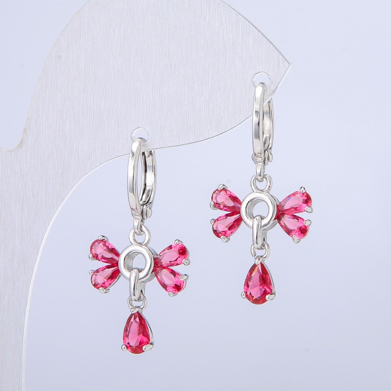 Xuping Rhodium Earrings with Raspberry Crystals, diameter 14mm +/-, thickness 28mm+