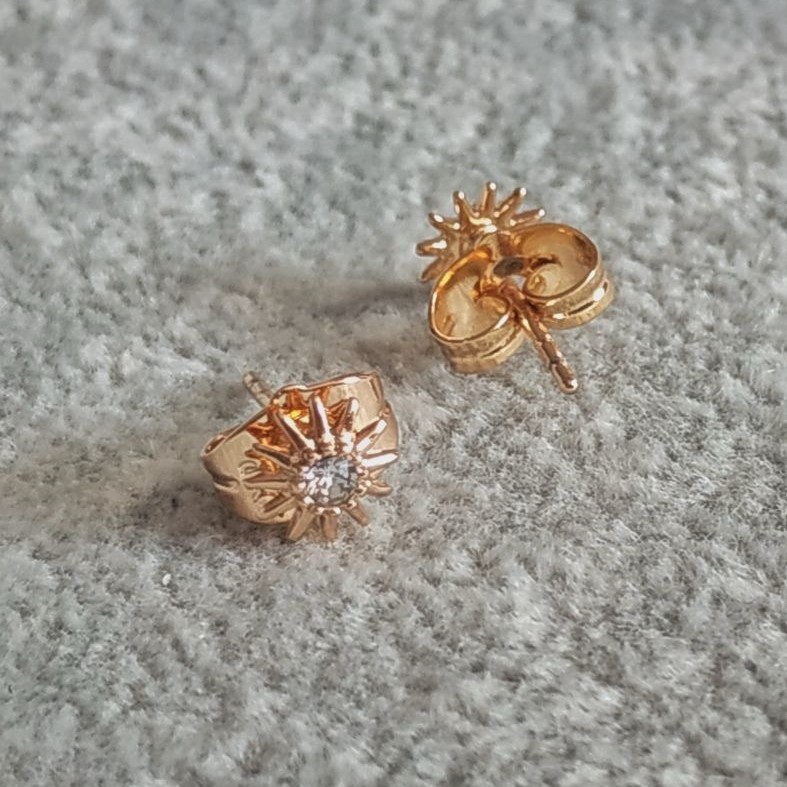 Xuping Stud Earrings, 18K Gold Plated, with White Crystal, diameter 6.5mm+