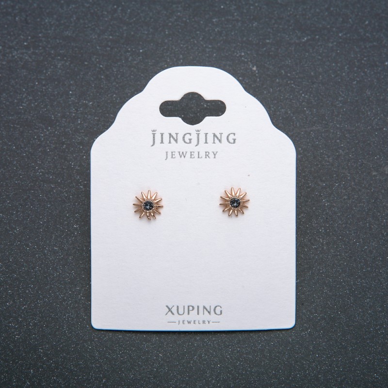 Xuping Stud Earrings, 18K Gold Plated, with Gray Crystal, diameter 6.5mm+