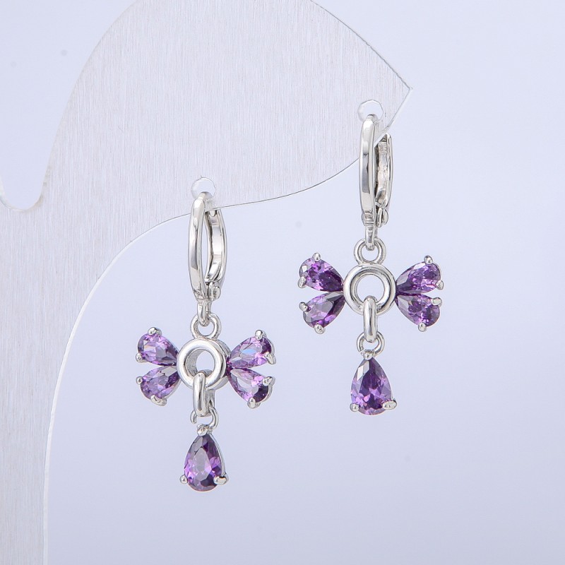 Xuping Rhodium-Plated Earrings with Lilac Crystals, 14mm Diameter +/-, 28mm Thickness +