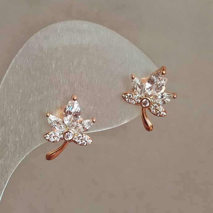 Xuping Leaf Stud Earrings, 18K Gold Plated with White Rhinestones and Crystals, 15x10mm Diameter +