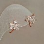 Xuping Leaf Stud Earrings, 18K Gold Plated with White Rhinestones and Crystals, 15x10mm Diameter +