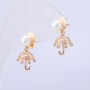 Xuping "Umbrella" Stud Earrings, 18K Gold Plated with White Rhinestones and Bead, 18x10mm Diameter +