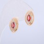 Xuping Earrings, 18K Gold Plated with White Rhinestones and Red Crystal, 15x10mm Diameter +