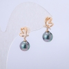 Xuping Earrings, 18K Gold Plated with White Rhinestones and Black Petrol-Tone Bead, 19x8mm Diameter +