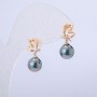 Xuping Earrings, 18K Gold Plated with White Rhinestones and Black Petrol-Tone Bead, 19x8mm Diameter +